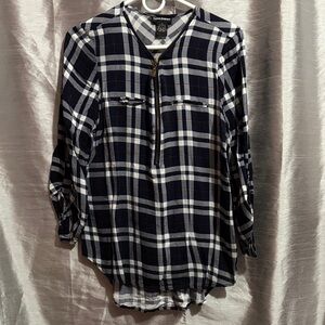 Cotton Express Navy and White Checkered Blouse